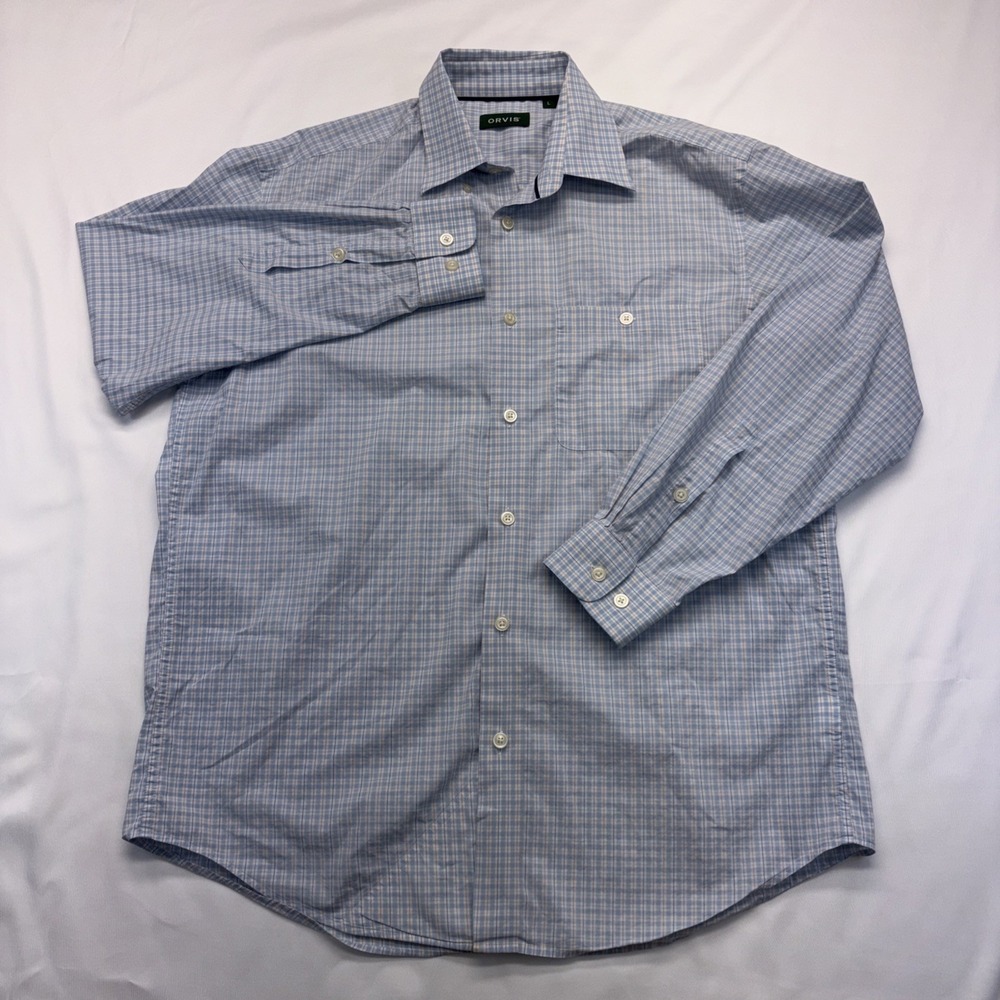 Orvis Shirt Men's Size Large Blue Plaid Long-Sleeve Casual Outdoors Sporting